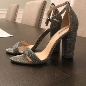 Silver sparkly block heels